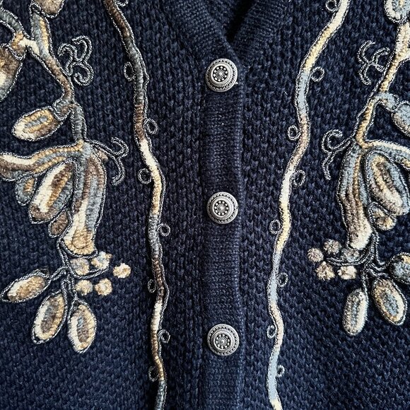 Vintage 90s Koret Petites Large Navy Blue Knit Sweater Vest w Floral Embroidery - Picture 7 of 8